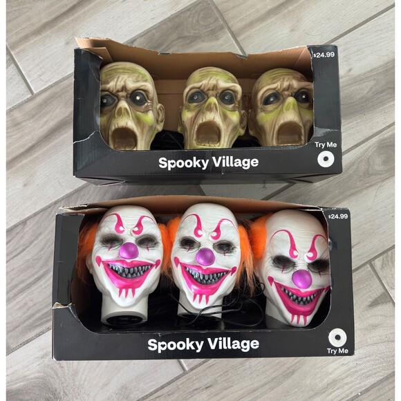 Spooky Village Halloween Scary Clown & Zombie Pathway Markers Lights 60" - New - Picture 1 of 3